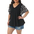 thumbnail image 2 of DARING DIVA Women's Plus V Neck Floral Flutter Sleeve Blouse Casual 1X Black, 2 of 6