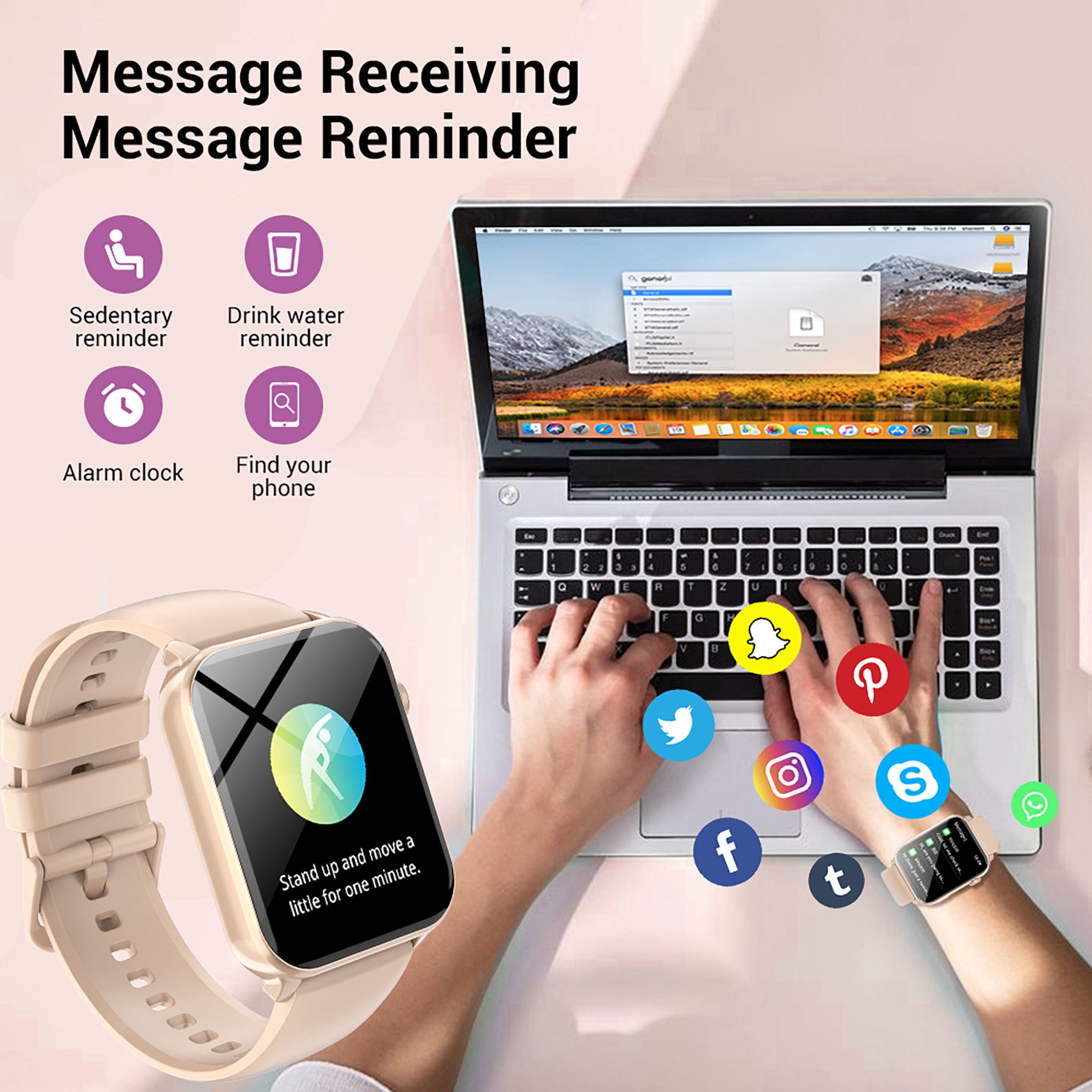LUOMATE Smart Watch for Women Men, 1.91" Touchscreen Fitness Tracker, Bluetooth Calling, 100+ Sport Modes, IP68 Waterproof, Pedometer, Message Notifications, Compatible with Android iPhone (Pink)