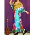 thumbnail image 4 of HAPPY BAY Women's Summer Loungewear African Beach Maxi Plus Size Kaftan Casual Slit Dress Caftan Swimsuit Coverup for Women 2X-3X Cyan, Leafs, 4 of 5