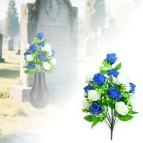 1 Bouquet Memorial Flowers for Graves - Durable Silk Cemetery Wildflower Flowers Bouquet, Elegant Rose & Lily Floral Arrangement for Headstones, Tombstone Decor, Indoor/Outdoor Memorial Decorations