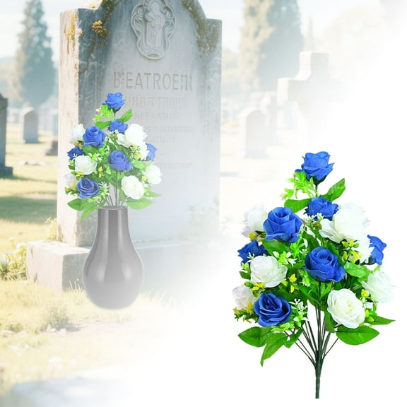 1 Bouquet Memorial Flowers for Graves - Durable Silk Cemetery Wildflower Flowers Bouquet, Elegant Rose & Lily Floral Arrangement for Headstones, Tombstone Decor, Indoor/Outdoor Memorial Decorations