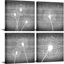 Dandelion Canvas Wall Art White and Grey Paintings Picture Decor Modern Bedroom Bathroom Decorations (12x12inchesx4pcs)