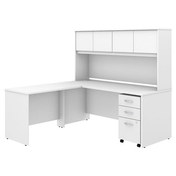 Scranton & Co 72" Contemporary Engineered Wood L Shaped Desk with Hutch in White