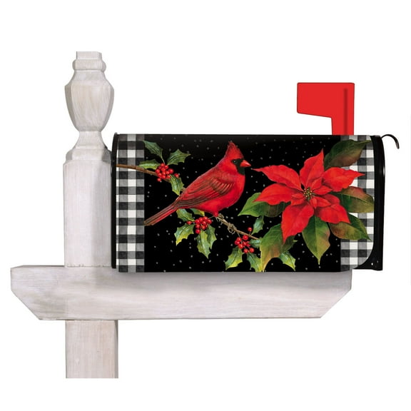 Evergreen Cardinal and Holly Mailbox Cover