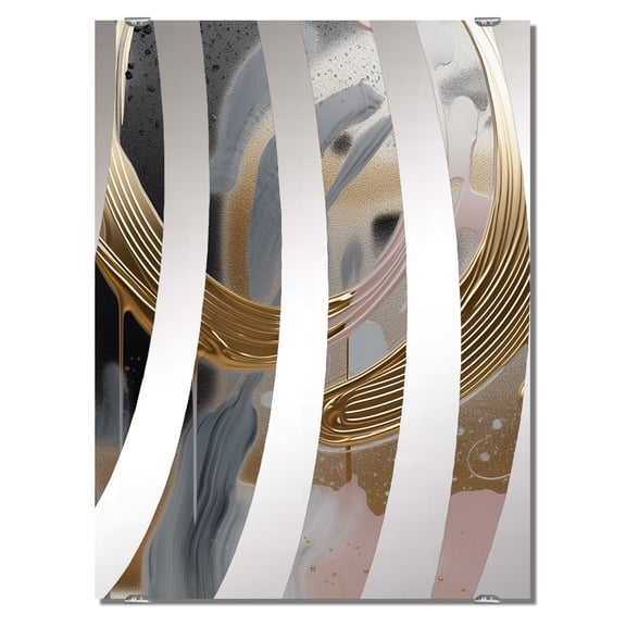 Designart "Infinity Rivers in Golden and Pink Abstract IV" Abstract Shapes Oversized Wall Mirror - Modern Abstract Bathroom Decorative Wall Mirror - Multiple Color Options