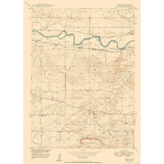 Topographical Map - Orpha Wyoming Quad - USGS 1950 - 23 x 32.14 - Vintage Wall Art