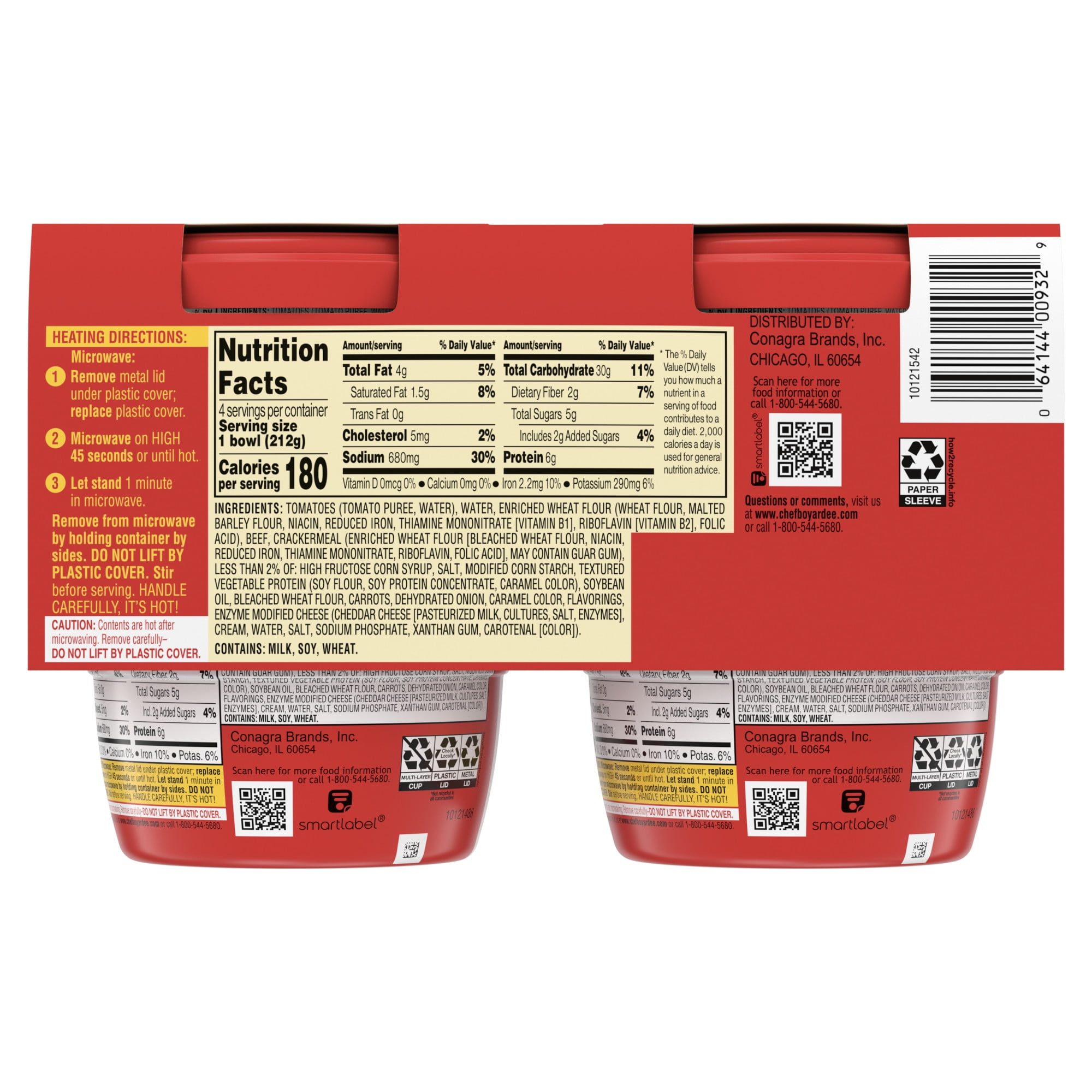 (6 pack) Chef Boyardee Beef Ravioli in Pasta Sauce, Microwavable Meal, 7.5 oz. Bowl, 4-Count