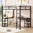 thumbnail image 3 of Full Metal Loft Bed with Desk & Storage Shelves, Loft Bed Frame with Ladder and Guardrails for Bedroom,Guest Room, Apartment, No Box Spring Needed, Black, 3 of 7