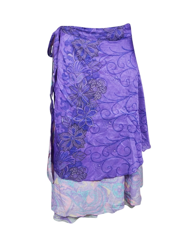 Mogul Womens Summer Magic Wrap Skirt, Purple Floral Skirt One size