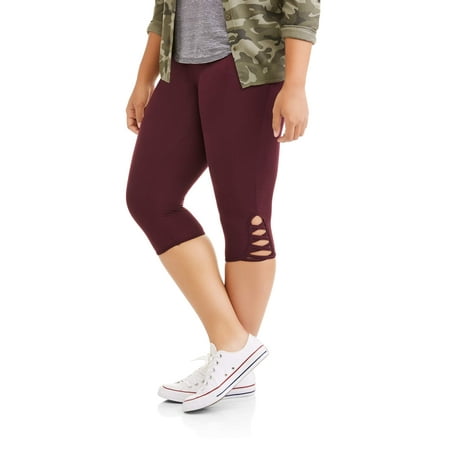 Junior's Plus Super Soft Brushed Lattice Capri Legging