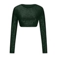 thumbnail image 4 of Spring Tops for Women Womens Long Sleeve Tops Cropped Women's Sexy and Fashionable Beaded T-shirt with Sequins Solid Color Exposed Navel Long Sleeved Top Green L, 4 of 6