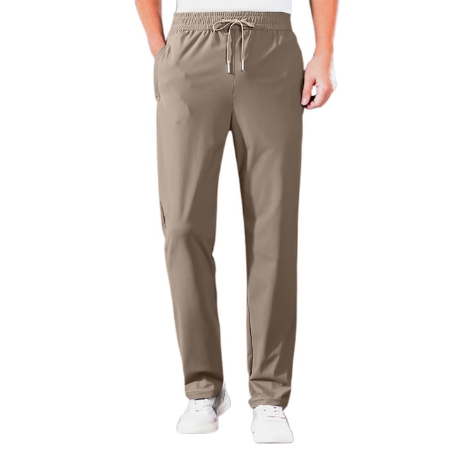 Men's Casual Stretch Quick Drying Pants with Elastic Waist and Drawstring for