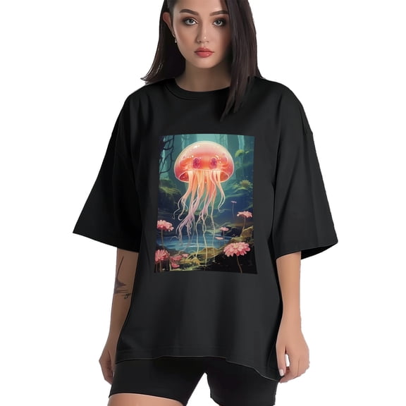 Plus Size Shirt for Women Oversized Black Tops for Women Short Sleeves Shirt for Women Tulip Flowers T Shirt Crewneck Shirt for Women M