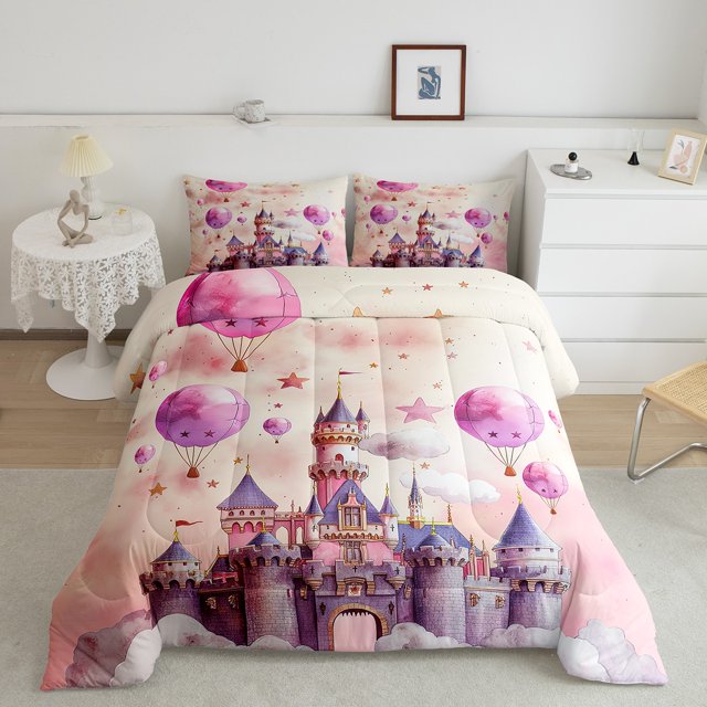Erosebridal Ensemble de Literie Château de Princesse Simple, Couette Ciel de Rêve, Décor Nuage de Dessin Animé, Réversible 2 Pcs