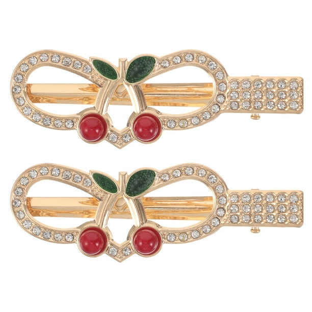 2 pinzas para el pelo con forma de cereza dulce, pasadores con forma de pico de pato y diamantes de imitación, accesorios para el cabello para mujeres y niñas