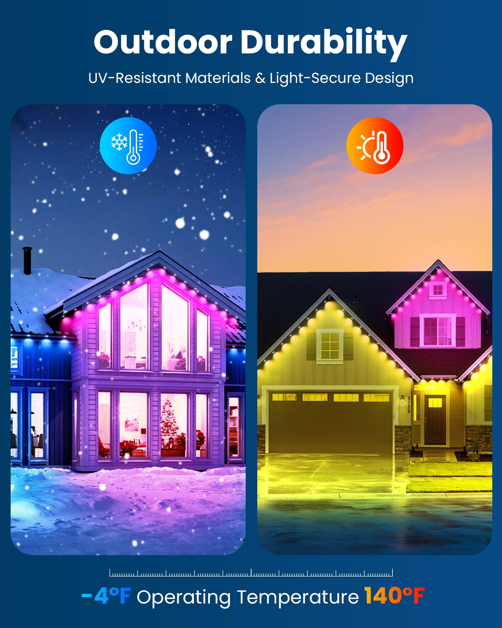DAYBETTER 100ft Permanent Outdoor Lights, RGB Eaves String Lights with 50LED, Remote/APP Control, IP65 Waterproof, for Garden Halloween Christmas Party Decorations