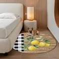 thumbnail image 3 of Hello Summer Lemons Round Living Room Rugs 8 ft, Farmhouses Fruits Black Plaid Wood Grain Washable Large Area Rug with Non-Slip Sturdy Edge Binding Round Carpet for Dining Room Kitchen Office, 3 of 9
