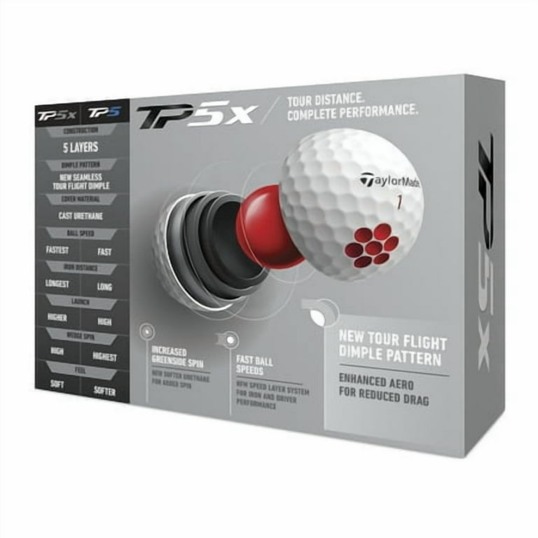 TaylorMade TP5X Urethane Golf Balls, 12 Pack, White, 5-Layer