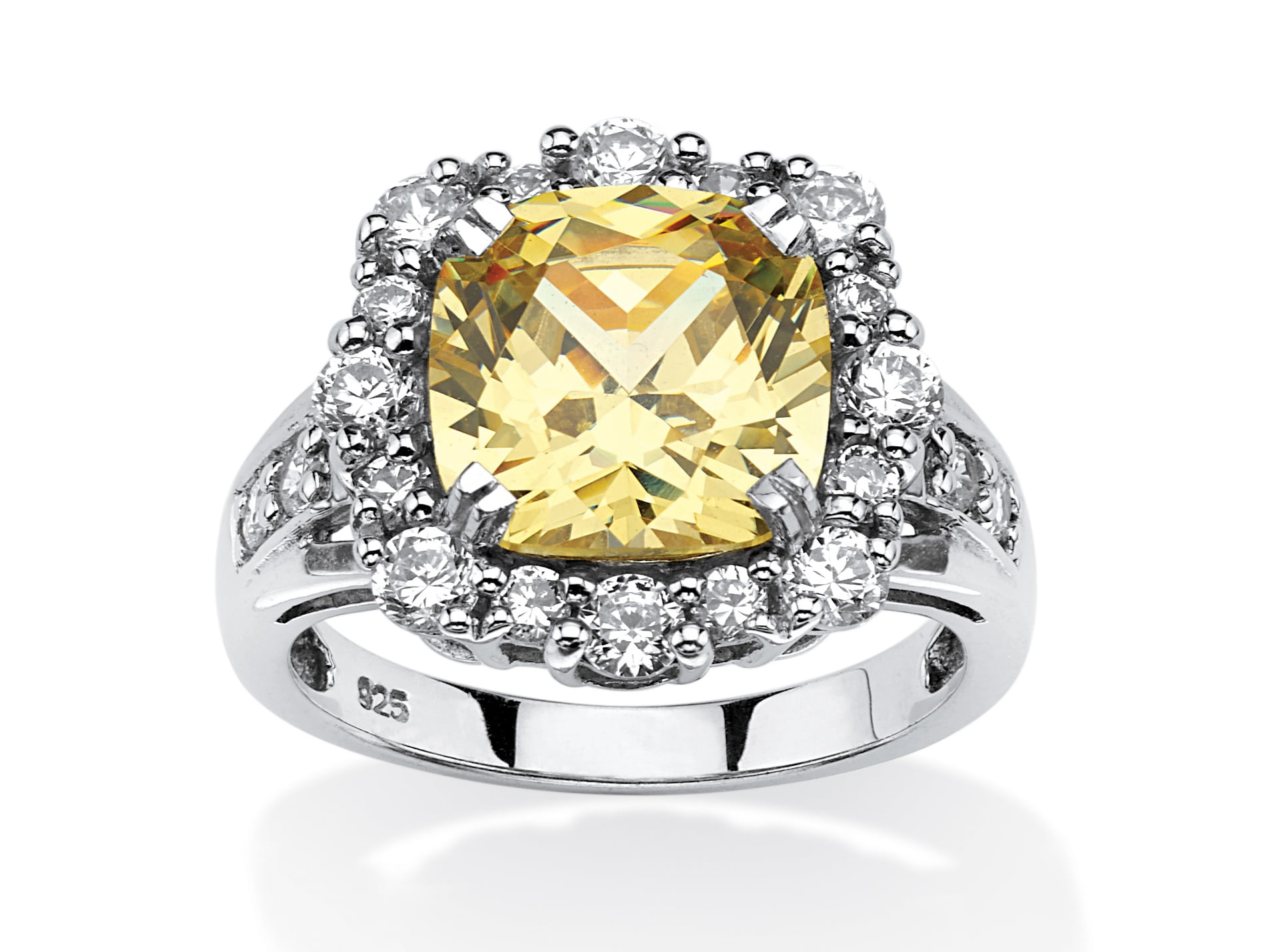 GLAMOROUS 10CT FANCY CANARY YELLOW DIAMOND RING PRINCESS CUT HALO ENGAGEMENT 925 