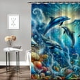 thumbnail image 2 of JRXY Blue Cheerful Dolphins and Tropical Fish Shower Curtain Multiple Sizes White, 2 of 7