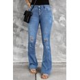 thumbnail image 1 of ABPHQTO Denim acampanado con botones delanteros de talle medio azul claro para mujer, 1 of 5