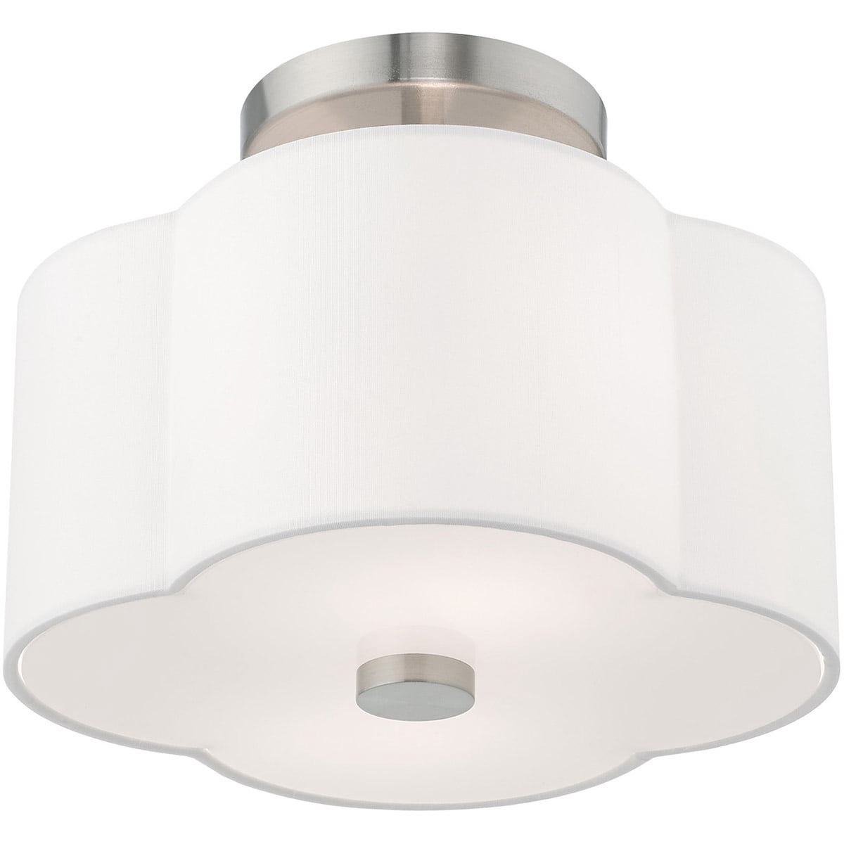 2 Light Brushed Nickel Ceiling Light fixture with Hand Crafted Off-White Fabric Hardback Shade