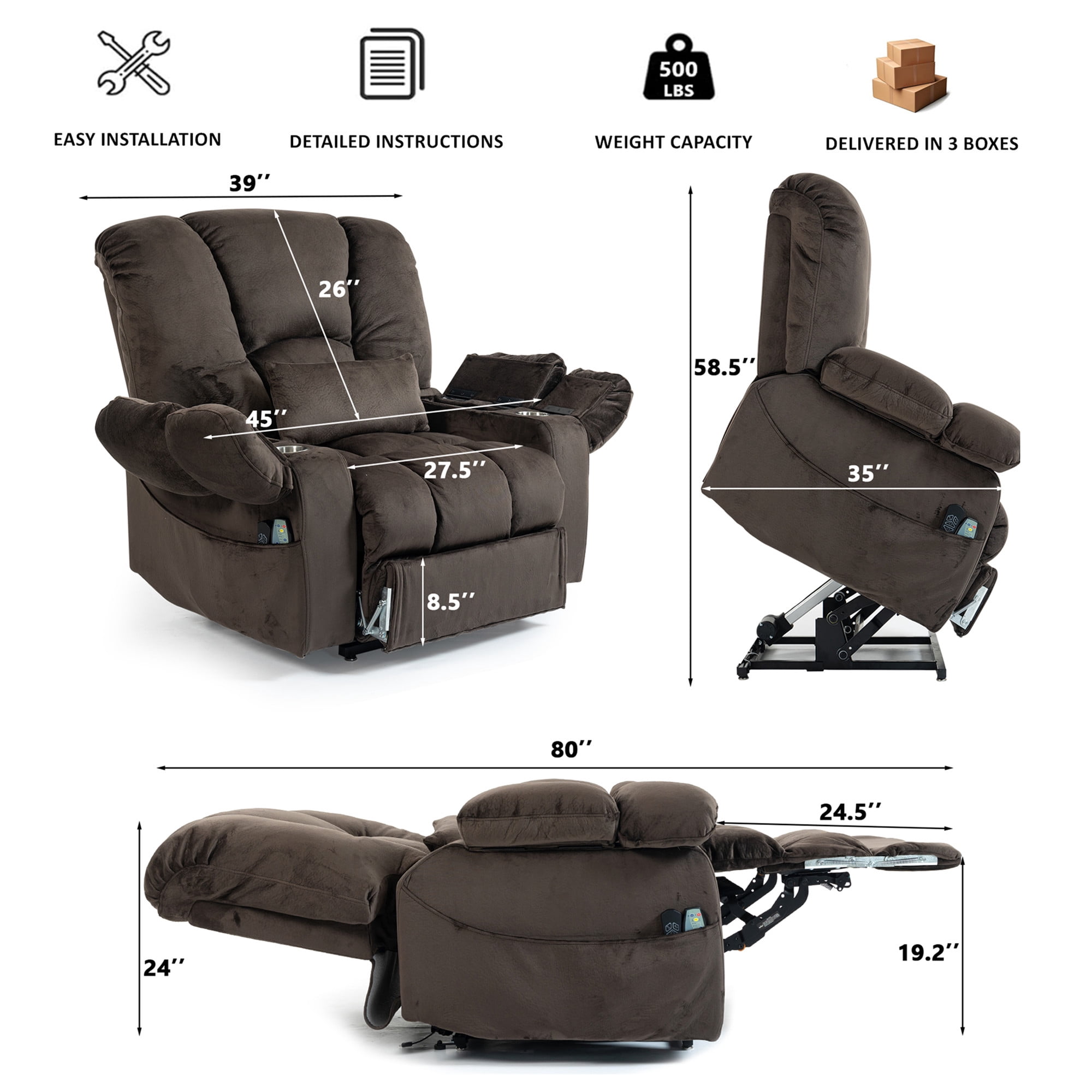 LITVZ Big Man 500 lbs Power Lift Recliner for Big & Tall Elderly Adults 28 Inch Wide Seat, Lay Flat Lift Recliner Chair with Extended Footrest