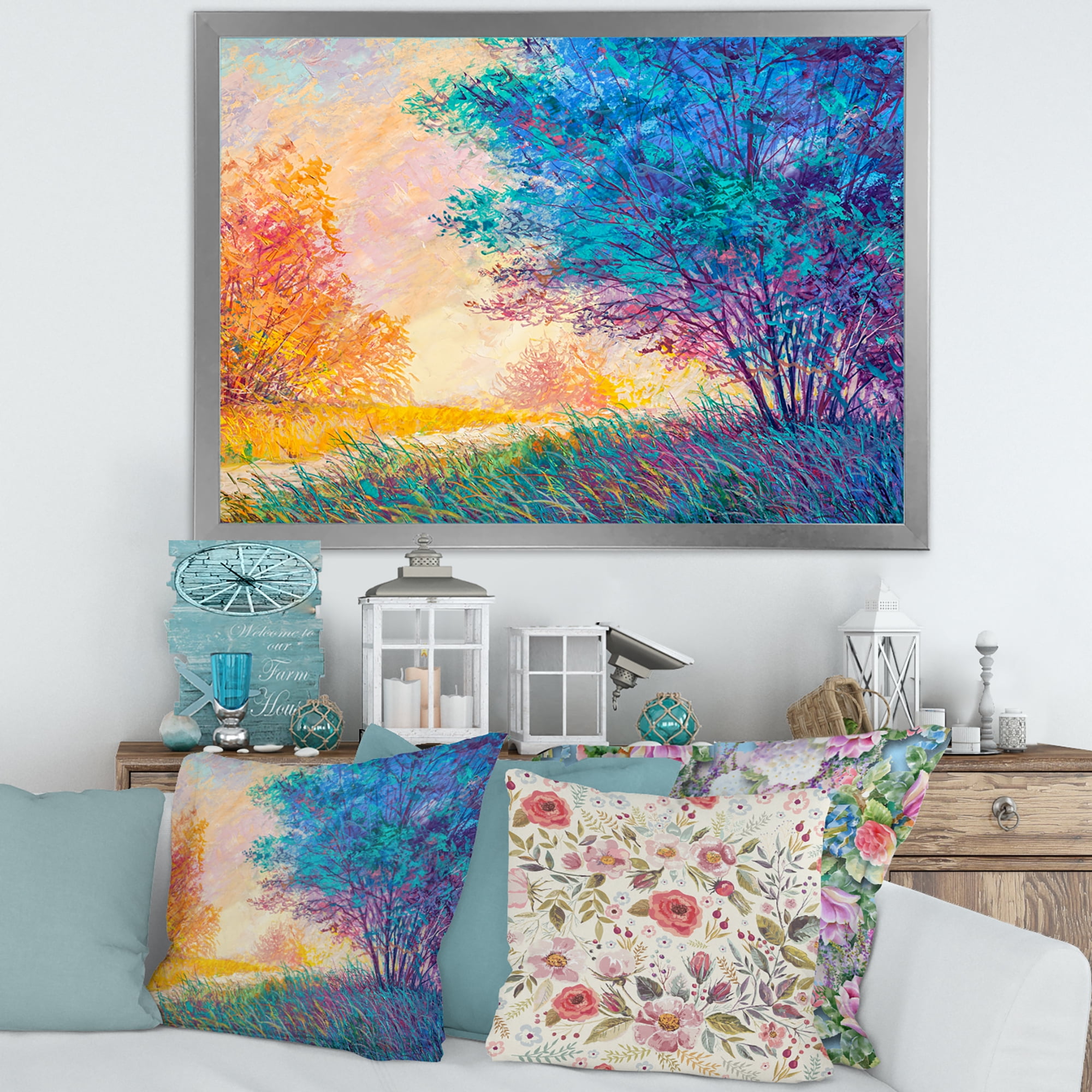 Designart 'Sunset In Autumnal Forest Landscape' Traditional Framed Art Print