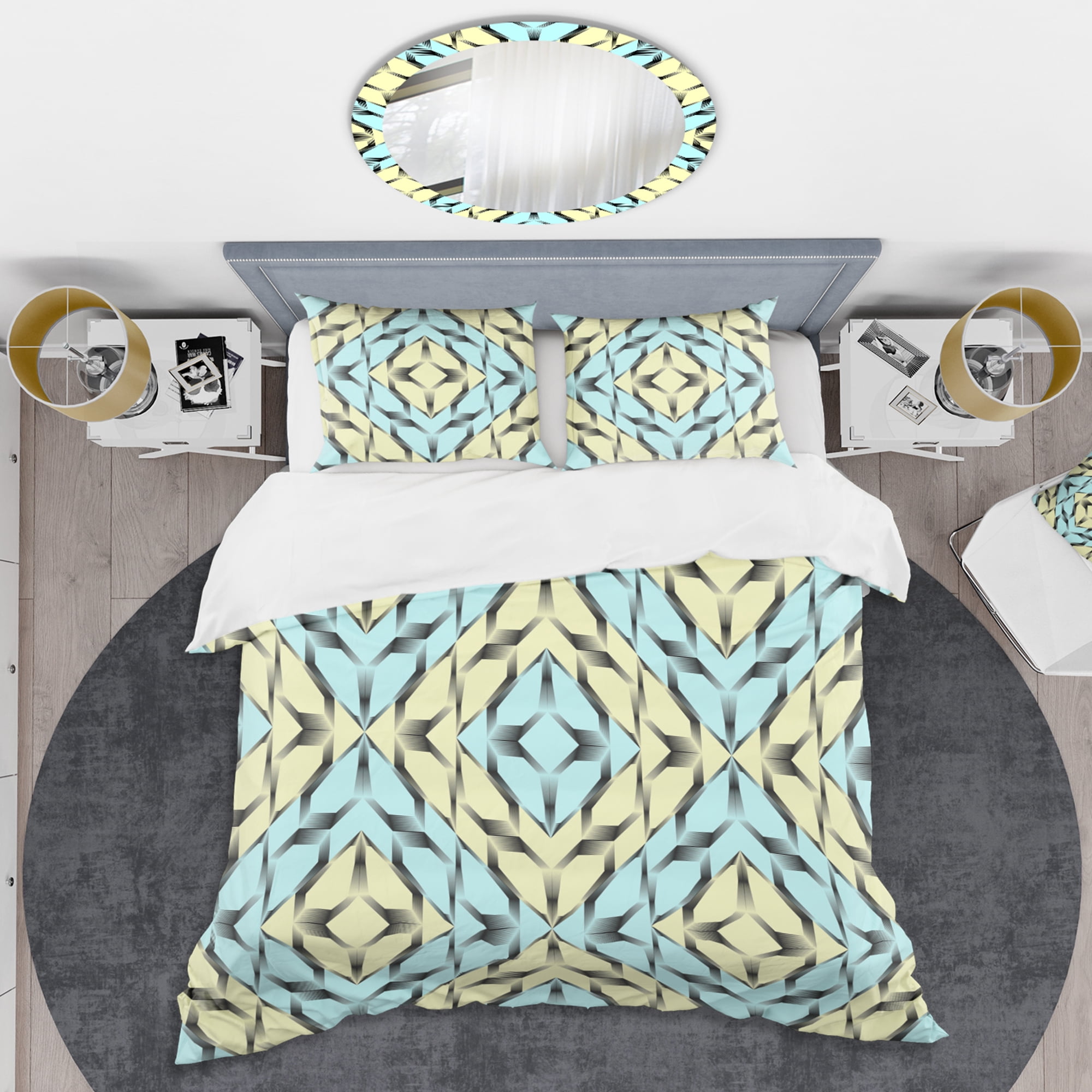 Designart 'Black and White Fashion Ornament' Mid-Century Modern Duvet Cover Set