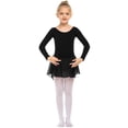 thumbnail image 5 of Oudiya Little Girls Ballet Dance Dress Long Sleeve Criss Cross Back Skirted Leotard Dancewear Black for 6-7 Years Children, 5 of 9