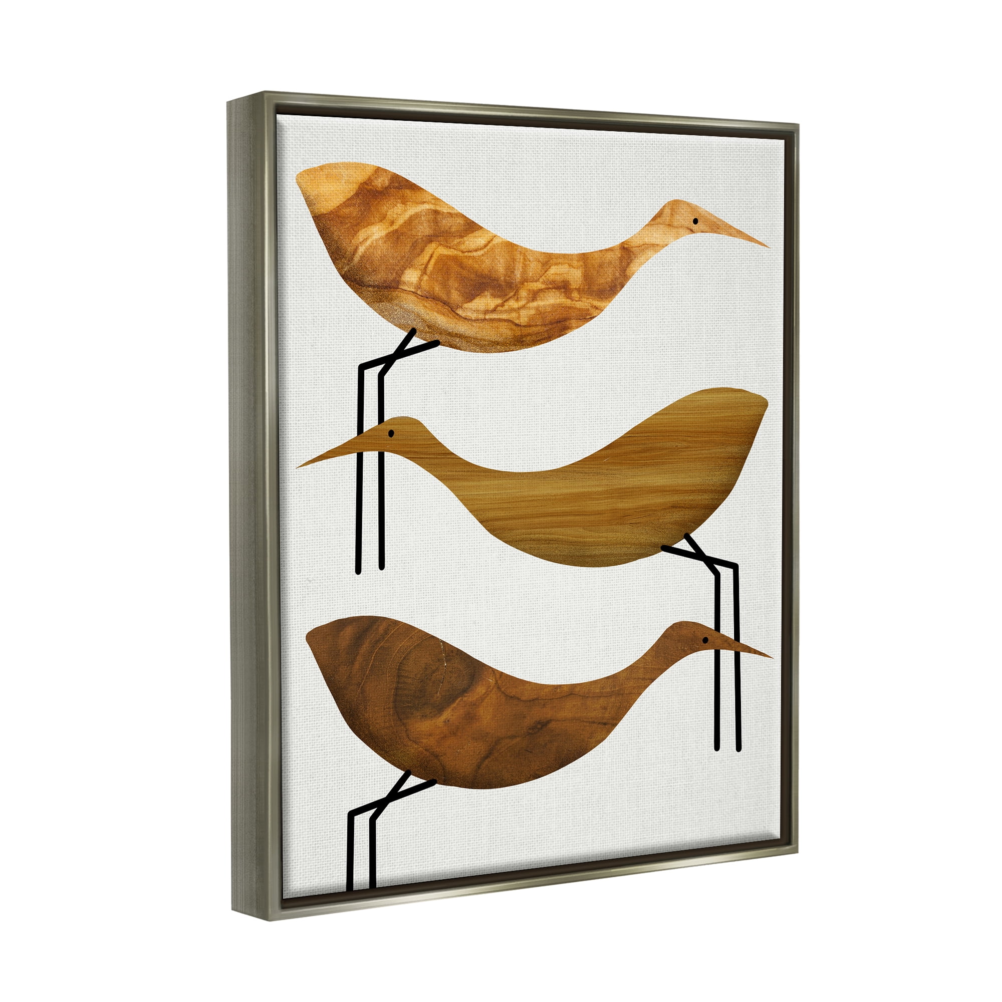 Stupell Industries Abstract Wooden Pattern Storks Rustic Birds Luster Gray Framed Floating Canvas Wall Art, 24x30, by Daphne Polselli
