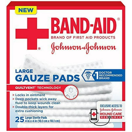5 Pack - BAND-AID First Aid Large Gauze Pads, 4 in x 4 in, 25 Each