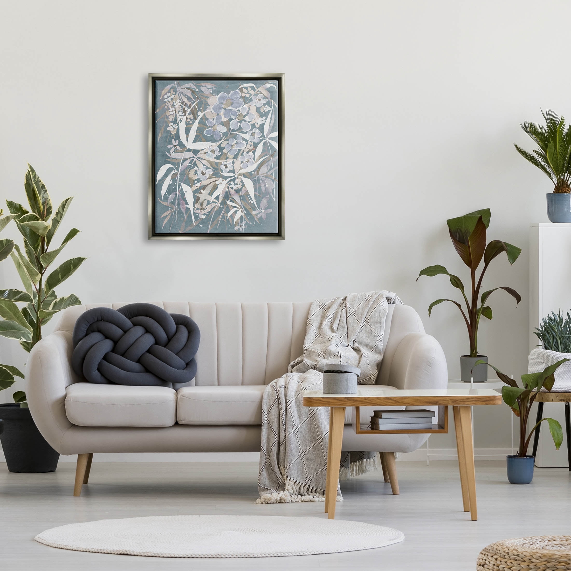 Stupell Industries Modern Blossom Botanicals Graphic Art Luster Gray Floating Framed Canvas Print Wall Art, Design by Krinlox
