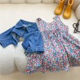 thumbnail image 5 of Setelan Baju Anak Perempuan, Musim Panas Anak-anak Perempuan, Set Denim, Atasan Syal + Rok Suspender Motif Bunga, Setelan Baju Anak-anak Mode Anak Perempuan, 5 of 5