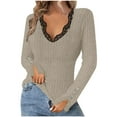 thumbnail image 2 of Womens Summer Plus Size Tops Solid Color V-neck Long Sleeved Lace Button Up Coffee Beach Vacation Workout S-2XL, 2 of 6