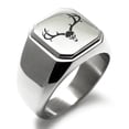 thumbnail image 1 of Stainless Steel Colossal Antlers Engraved Square Flat Top Biker Style Polished Ring, 1 of 1