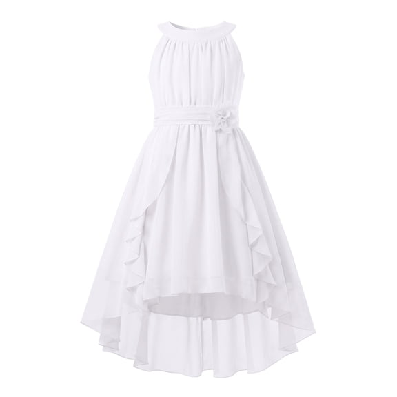 IBTOM CASTLE Flower Girl Dress Chiffon Flowy Ruffles Formal Dresses for Wedding Party Flower Girl Dress High Low Ruffles Bridesmaid A Line Formal Dresses 9-10 Years White