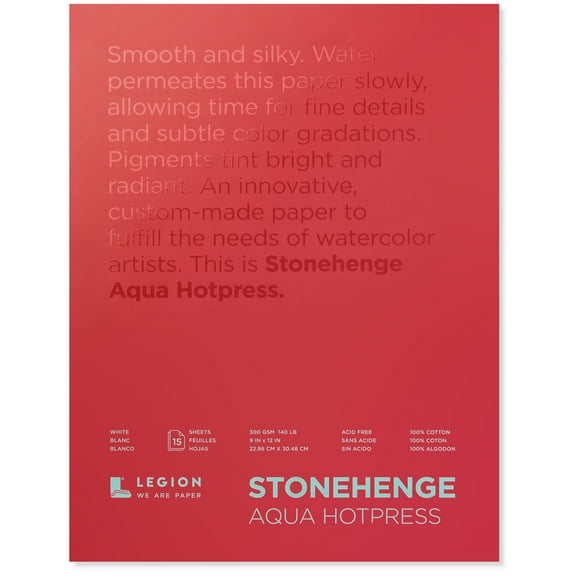 Legion Paper Stonehenge Aqua Block Watercolor Pad, Hot-Press, 9in x 12in
