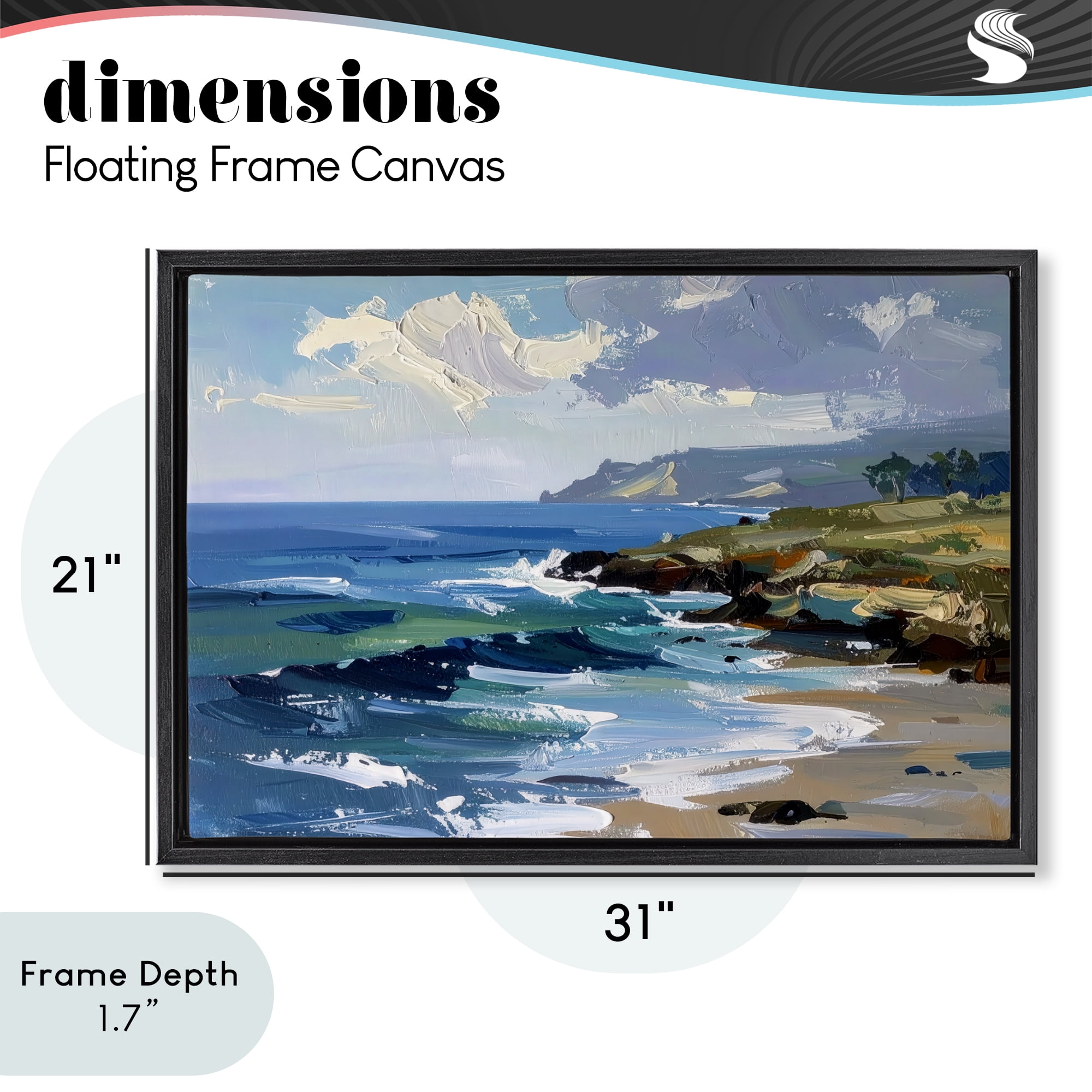 Stupell Industries Sky To Sea Impression Black Framed Floater Canvas Wall Art, design by Alonza Saunders