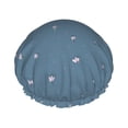 thumbnail image 1 of YFYANG Femmes Double Imperméable Shower Cap, Bleu Simple Motif Floral Cheveux Réutilisables Cap pour Tous les Styles de Cheveux et les Tailles de Tête, 1 of 6