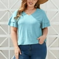thumbnail image 2 of Patlollav Women Loose Casual V-Neck Short Sleeve T-Shirts Plus Size Solid Ruffles Sleeve Summer Blouses Tops, 2 of 6