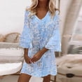 thumbnail image 2 of LEAVINGSUO Fall Dresses for Women 2023 Women's Pring V-Neck Sleeve Printed Ruffle Sleeve Dress Light Blue XXL, 2 of 8