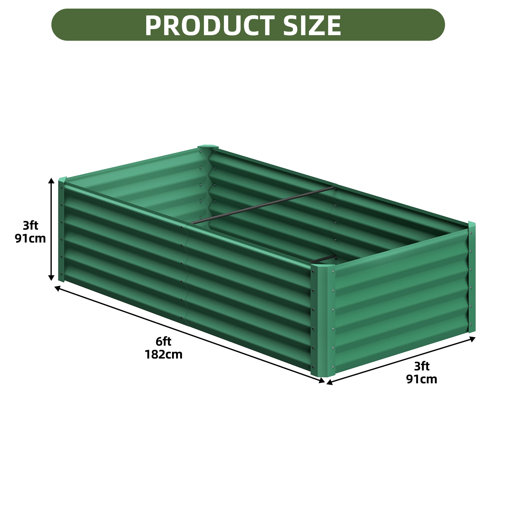 Uforic Galvanized Raised Garden Bed Kit, Metal Planter Box with Gloves, Metal Raised Garden Beds for Vegetables,Green,6x3x3ft