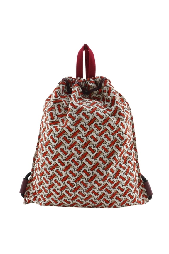 Pre-Owned Burberry TB Monogram Backpack/Daypack, Nylon, Orange, A4 Size, Drawstring, Women's