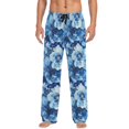 thumbnail image 3 of Blue Floral Mens Pajama Pants Cotton Elastic Waistband Lounge Sleep Pajama Bottoms Pj with Pocket, 3 of 7