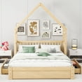 thumbnail image 3 of Euroco Wood Queen Bed, House Platform Bed with 2 Storage Drawers for Adults, Natural, 3 of 12