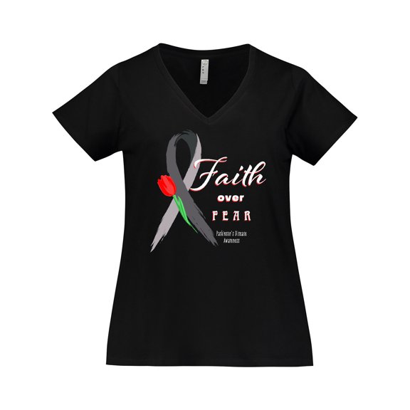 Inktastic Faith over Fear Parkinson's Awareness with Red Tulip Women's Plus Size V-Neck T-Shirt