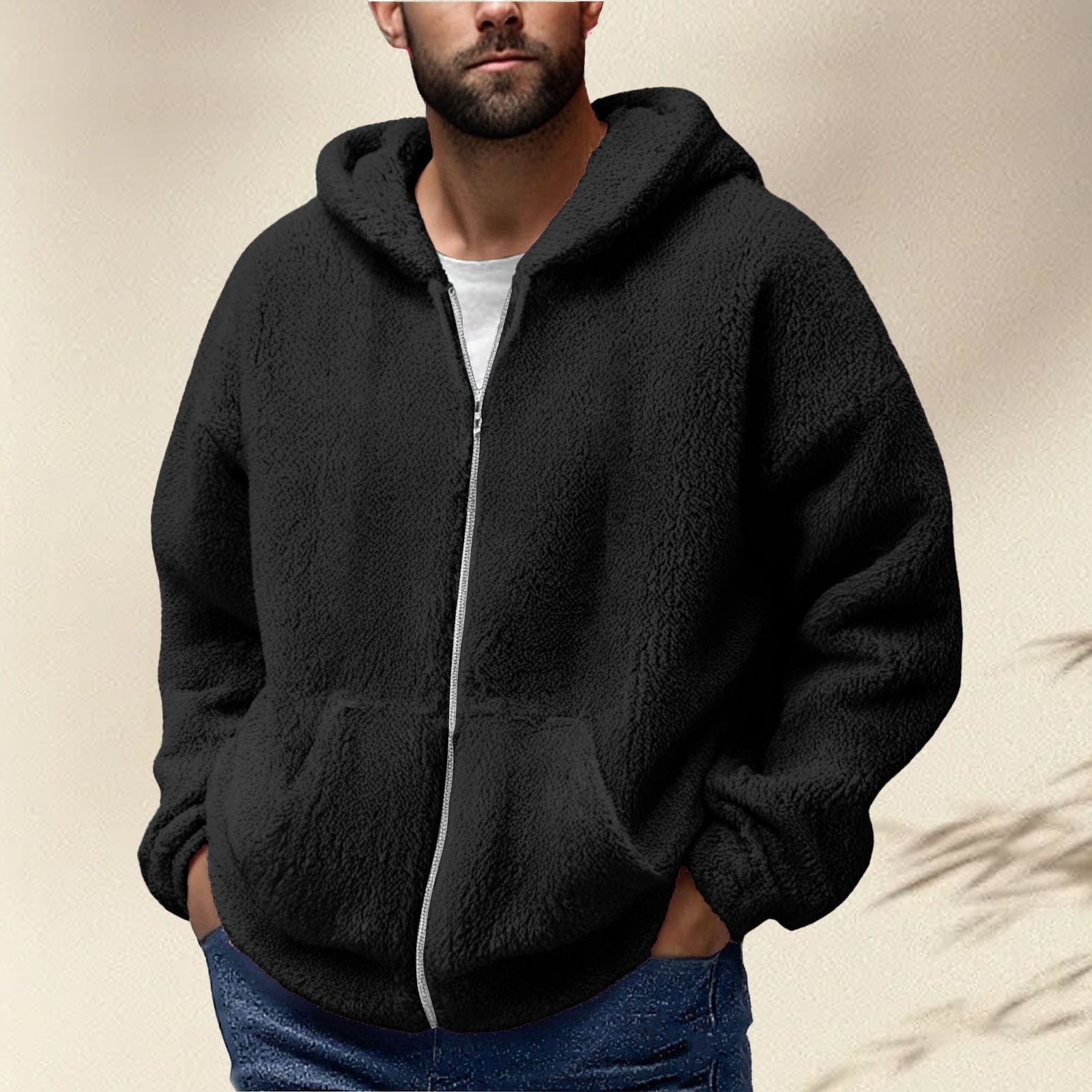 Veste Polaire épaisse à Capuche Sherpa Pour Homme - Grande Taille, Fermeture éclair, Chaude Et Douce Pour L'automne Et L'hiver - 14