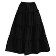 thumbnail image 4 of ClodeEU Women's Crochet Trim Elastic Waist Maxi Skirt ,Loose Fit Solid Color Casual Ankle Length Skirt Black,Womens Plus XXL, 4 of 8