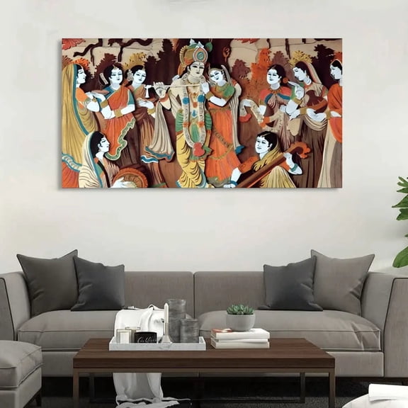 Canvas Painting of Radha Krishna with Bansuri Quality Canvas Wall Painting for Home Office Bedroom Livingroom Canvas Painting for Home Wall Decor with Stretched Frame, Ready to Hang - 48x24 Inch